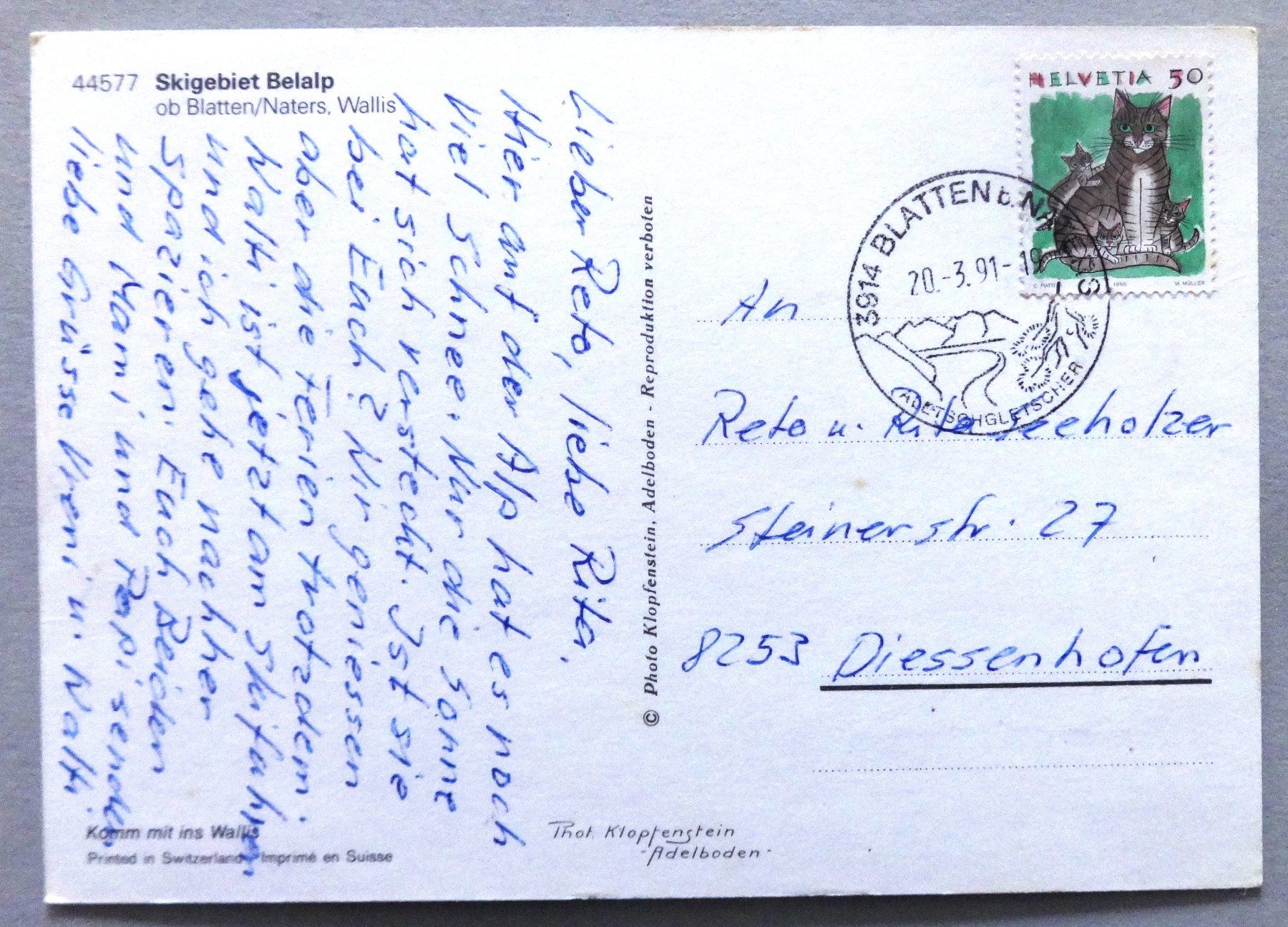 Cartes postales: Skigebiet Belalp ob Blatten/Naters – D'occasion à Fétigny par Billy2miny 1