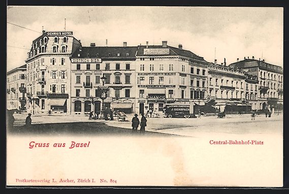 Cartoline postali: Basel, Central-Bahnhof-Platz mit Gehrig' – Usato da Berlin venduto da bartko-reher