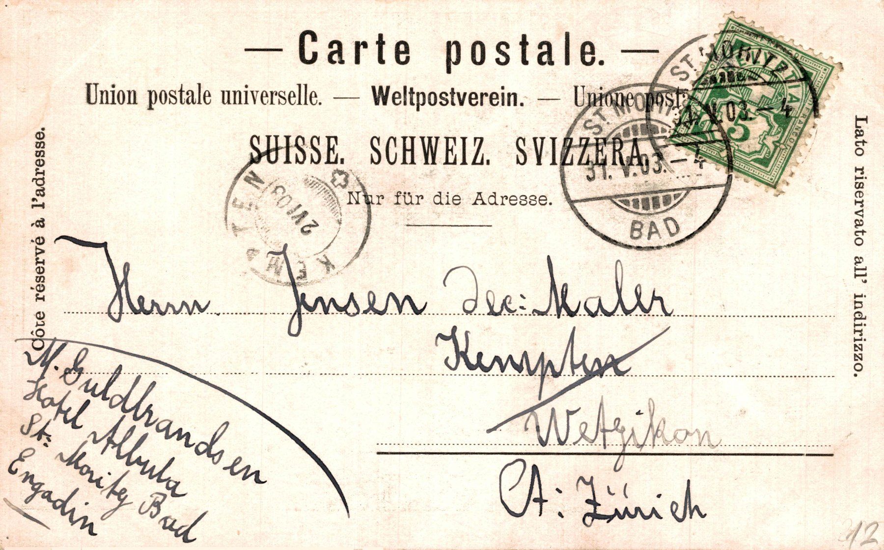 Cartoline postali: Innfall bei St. Moritz – Usato da Bronschhofen venduto da Astore 1
