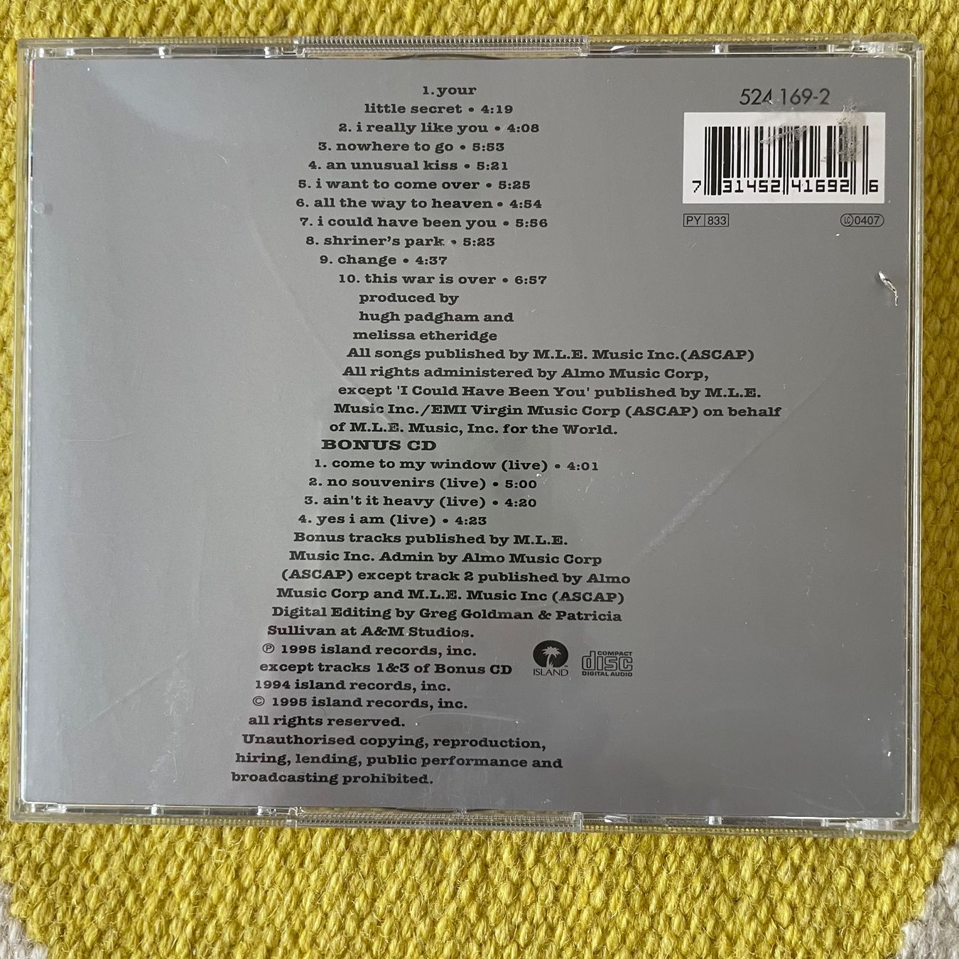 CD: MELISSA ETHERIDGE-2CD YOUR LITTLE SECRET – Usato da Rorschacherberg venduto da CD-Roli 1
