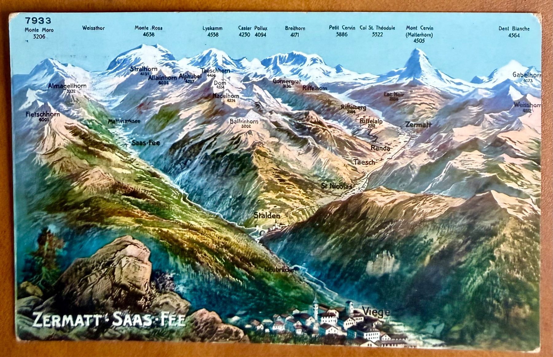 Cartes postales: Zermatt - Saas - Fée - Viège - Map 1933 – D'occasion à Lutry par Ediego