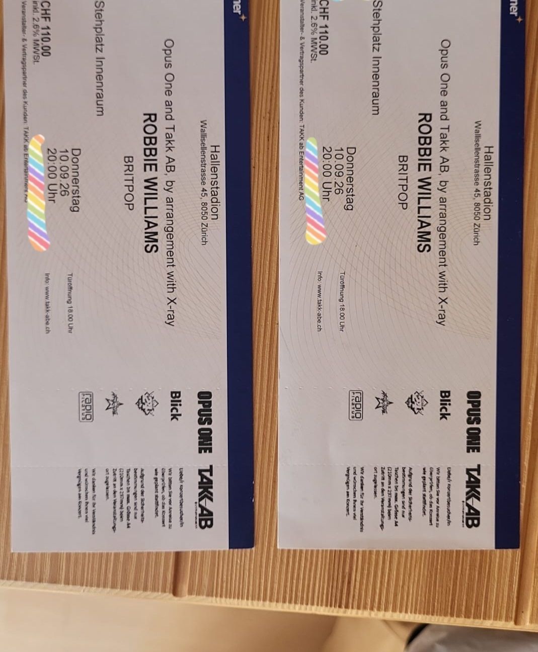 Tickets: Robbie Williams Konzer Tickets – Neu und originalverpackt aus Hedingen von MarinaR
