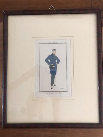 Pochoir Radierung "Costumes Parisiens" koloriert J.van Brock