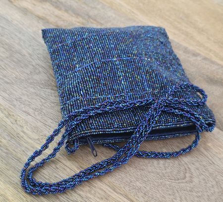 Vintage Handtasche/Clutch mit Perlen, blau, Top Zustand!