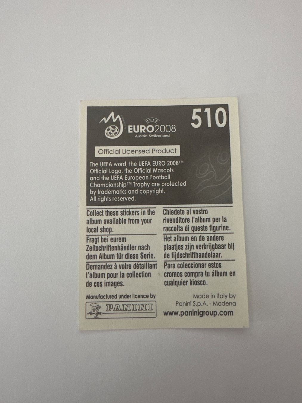 Panini Carte collezionabili: Panini UEFA EM 2008 Sticker - Nr. 510 – Usato da Sulz AG venduto da DealWerk 1
