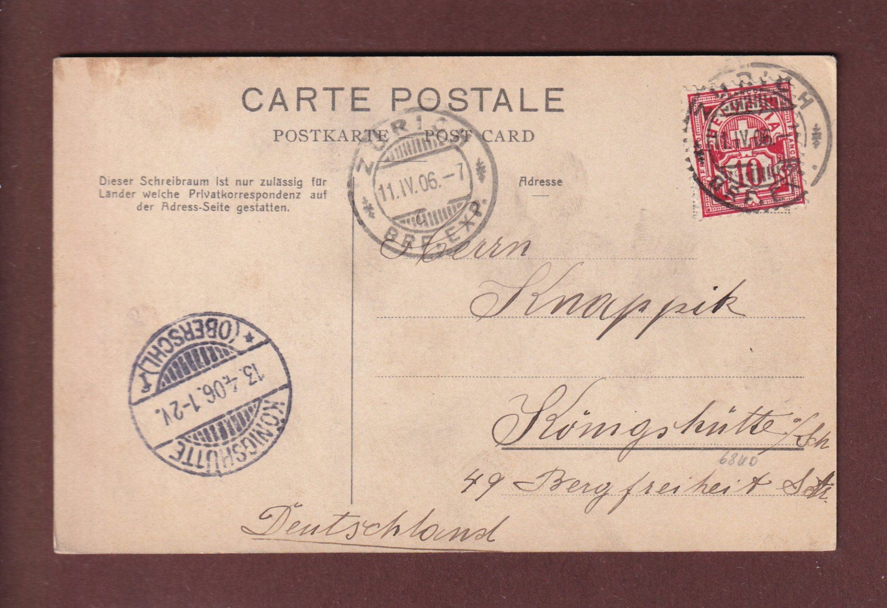 Cartoline postali: ZÜRICH - Limmatquai - 1906 – Usato da Pully venduto da nicecards 1