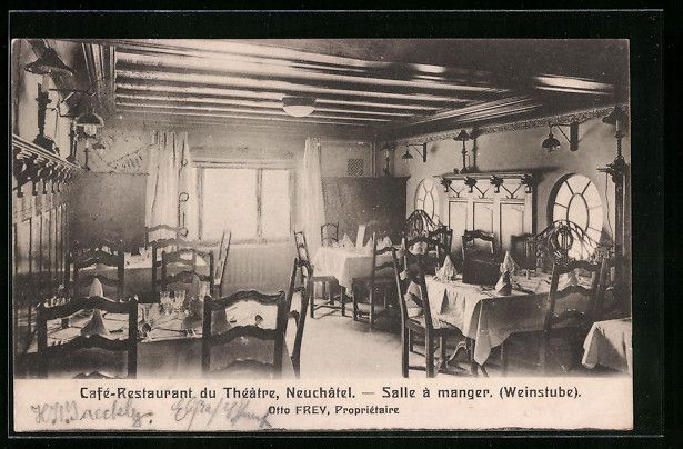 Cartoline postali: Neuchâtel, Café-Restaurant du Théâtr – Usato da Berlin venduto da bartko-reher