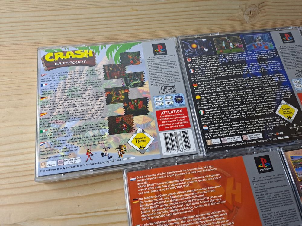 Crash Bandicoot Sammlung: 1 + 2 + 3 + Team Racing + Bash PS1 (Gebraucht ...