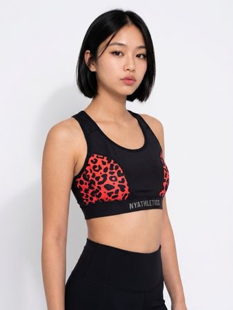 Sport BH NYATHLETICS Leo-Print schwarz/rot Grösse XS neu