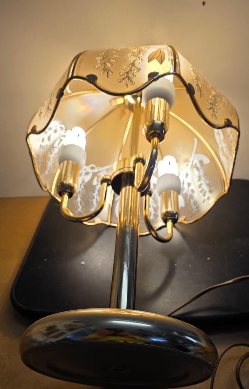 Lampade: Vintage Tischlampe Messing & Glas mit Blumenmuster – Usato da Flums venduto da Flumsantik 3