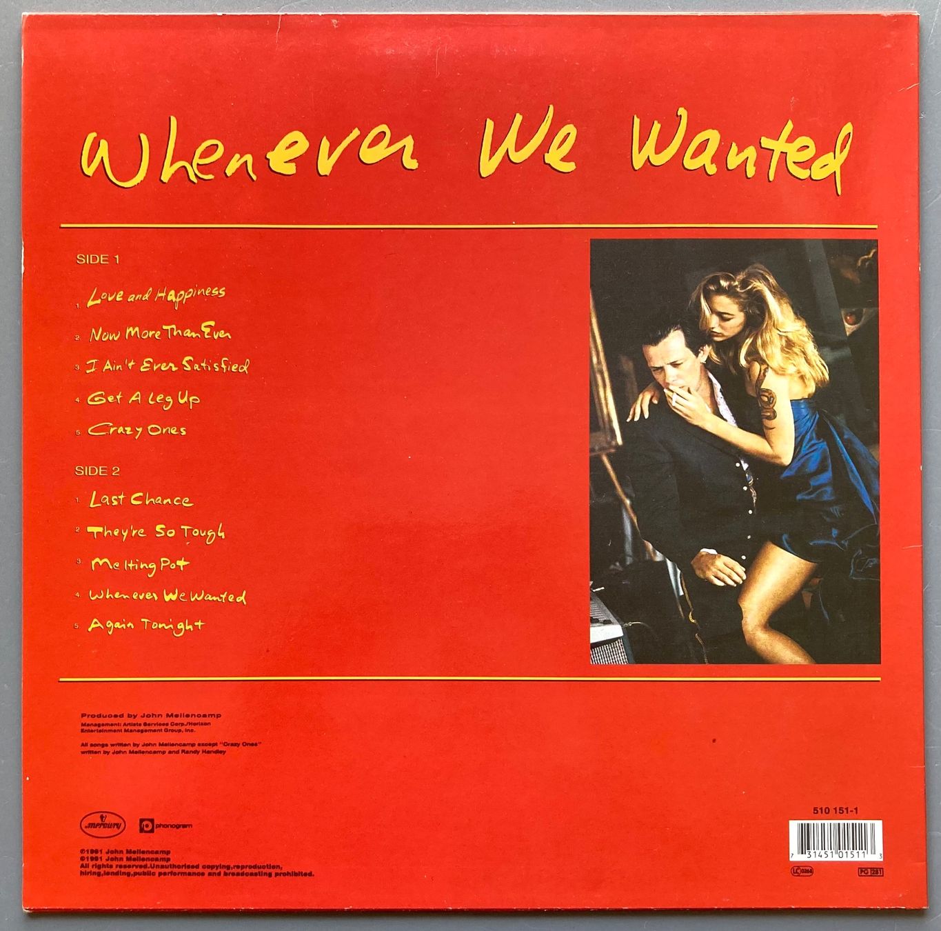Schallplatten: JOHN MELLENCAMP - WHENEVER WE WANTED – Gebraucht aus Poliez-Pittet von Newtown-Records 1