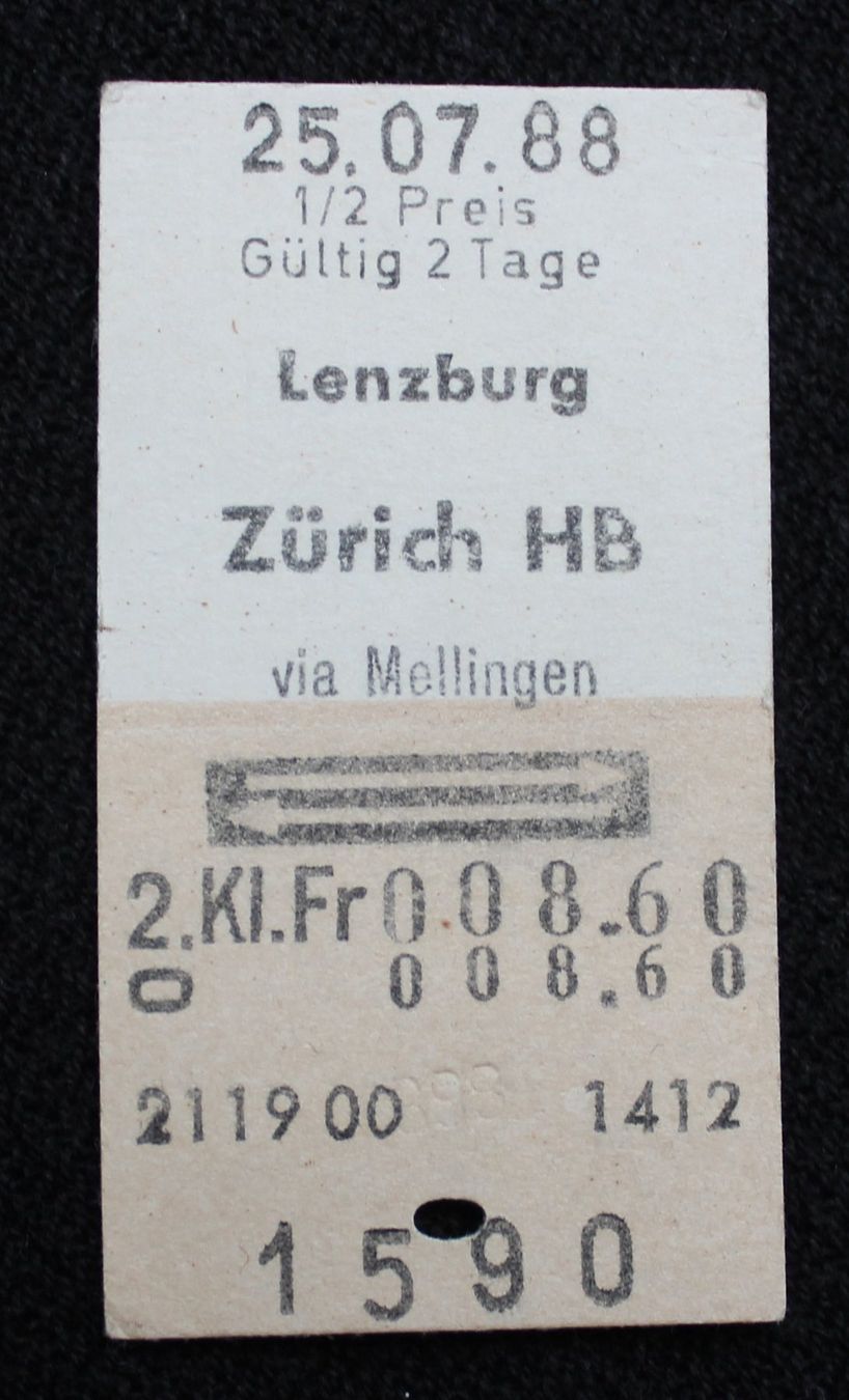 Biglietti: Alte Bahn Billette, Karton 1988/1989 – Usato da Herznach venduto da atsirch60 1