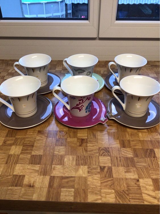 BTaT Teetassen & Untertassen 6er Set – Porzellan, 200 Ml, Für Tee, Cappuccino, Latte