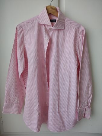 Light Pink and White Stripe Finamore Cotton Shirt 40