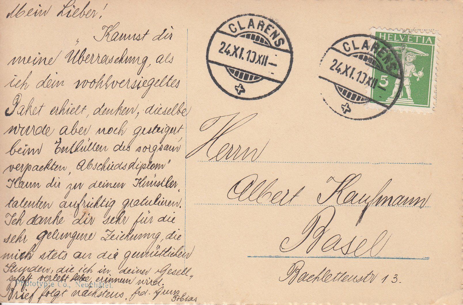 Cartoline postali: Clarens Salagnon 1910 – Usato da Bürglen TG venduto da StampGraf 1