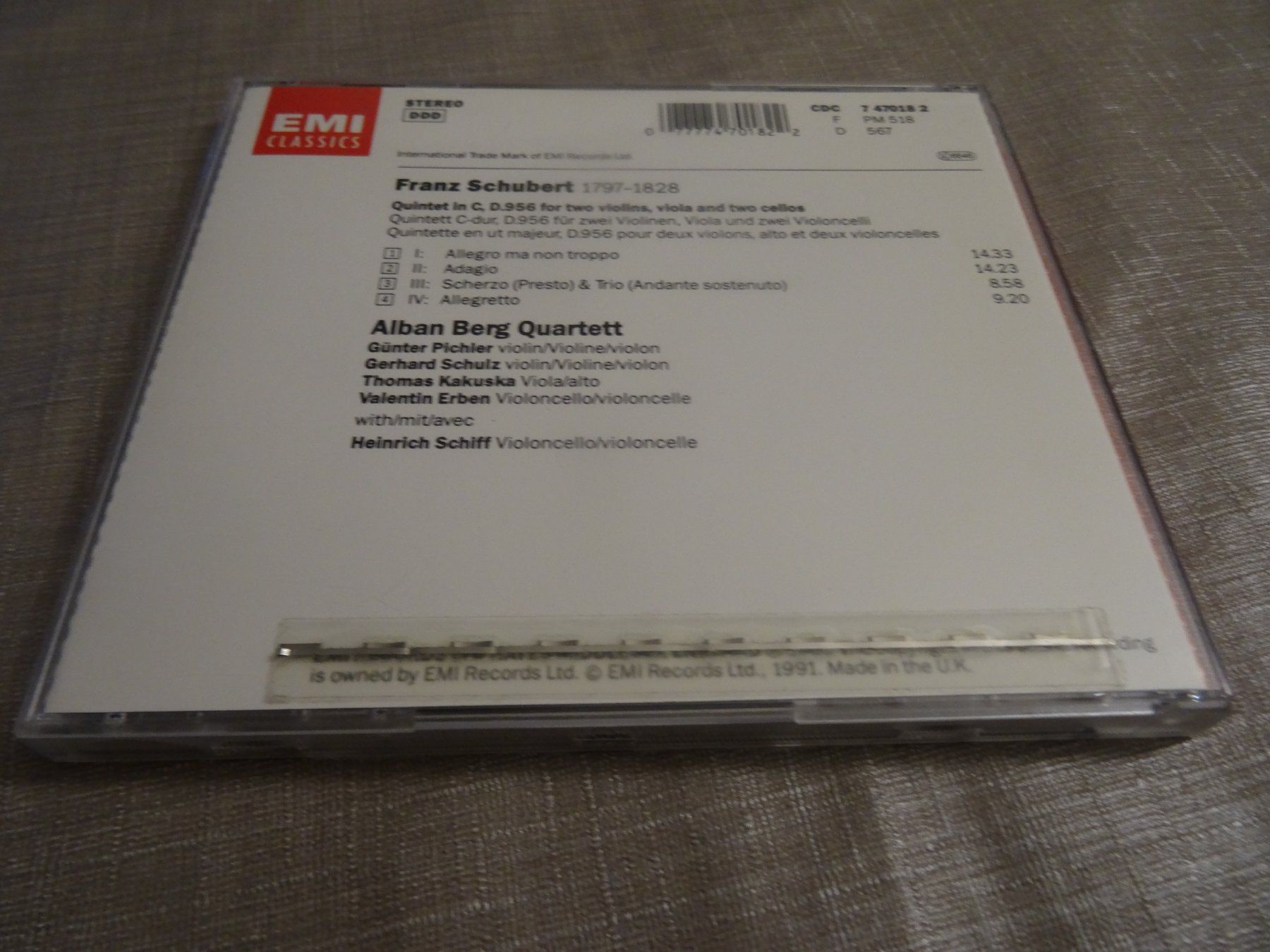 CD: Schubert, Alban Berg Quartet Heinrich Schiff Cello CD – Usato da Olten venduto da Disc-Ausverkauf 1