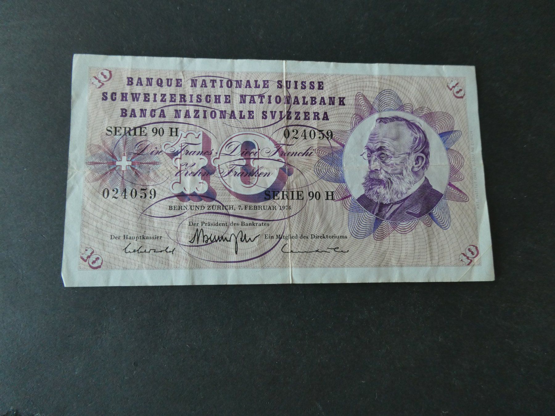 Billets de banque: Schweiz 1974, 10 Franken – D'occasion à Hinterforst par Rohusri