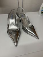 Prada Slingback Pumps, Metallic Silver, Pointed, Size 37