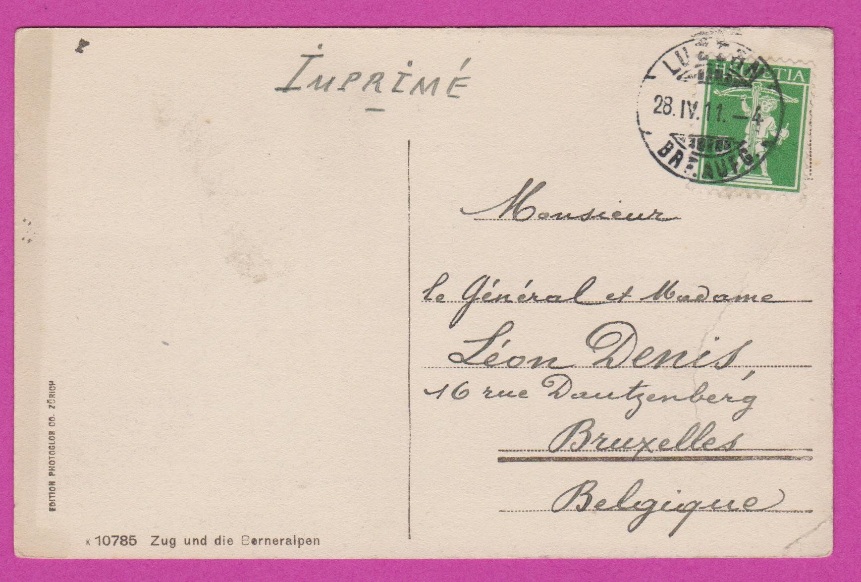 Cartoline postali: Zug   -   alte Ansichtskarte von Zug gest. 1911 – Usato da Vitznau venduto da Ropaku 1