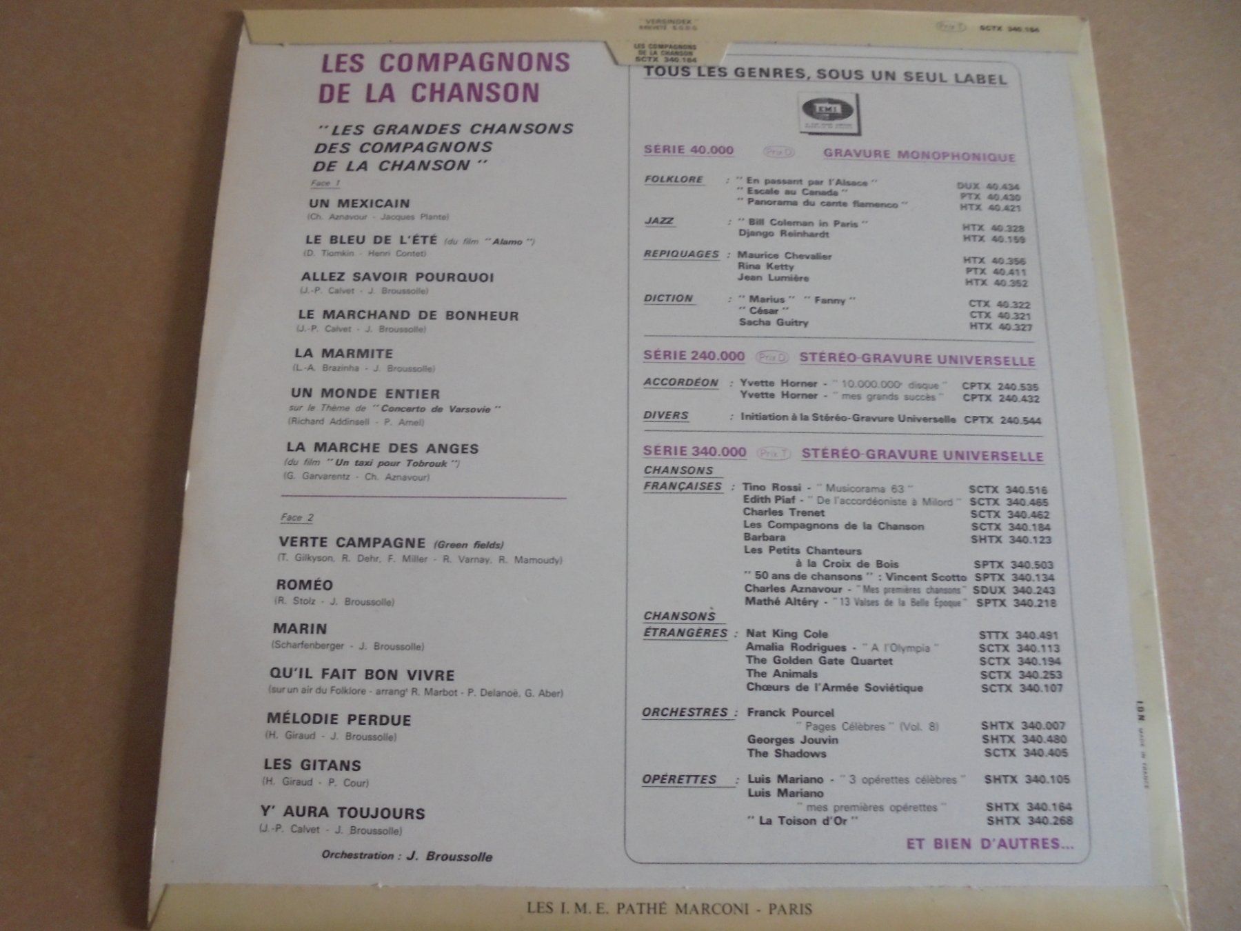 Dischi in vinile: Les Compagnons de la Chanson " Nos Grandes Chansons " LP – Usato da Crissier venduto da Promopost 1
