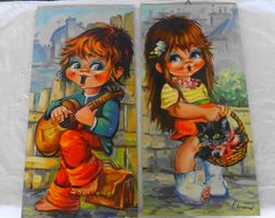 Winand Harlekin Big Eyes Kinderbilder 60/70er Jahre, 2er Set