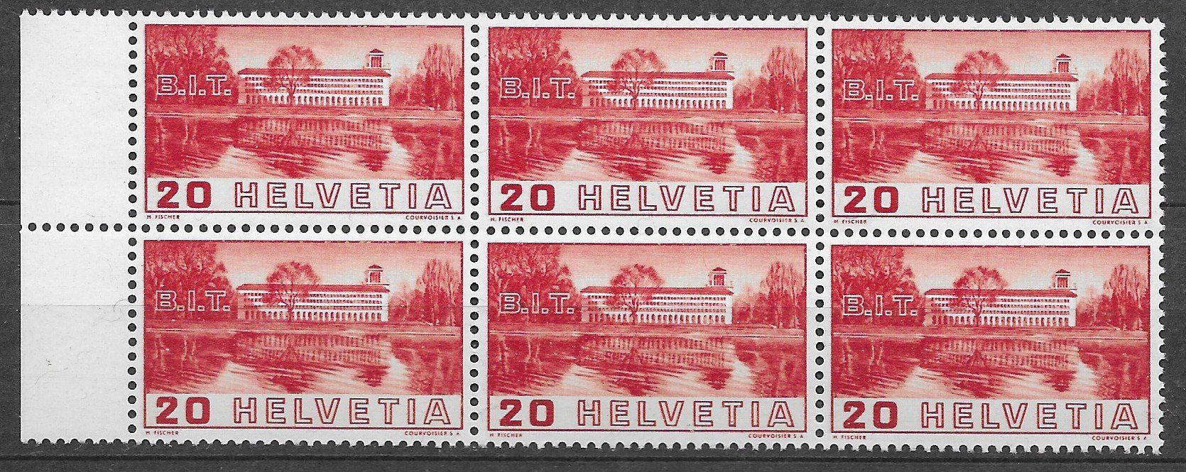 Tutti i francobolli: 1938: SdN--BIT Nr.211-214 Sechser Block ** – Usato da Walperswil venduto da Tcheidi