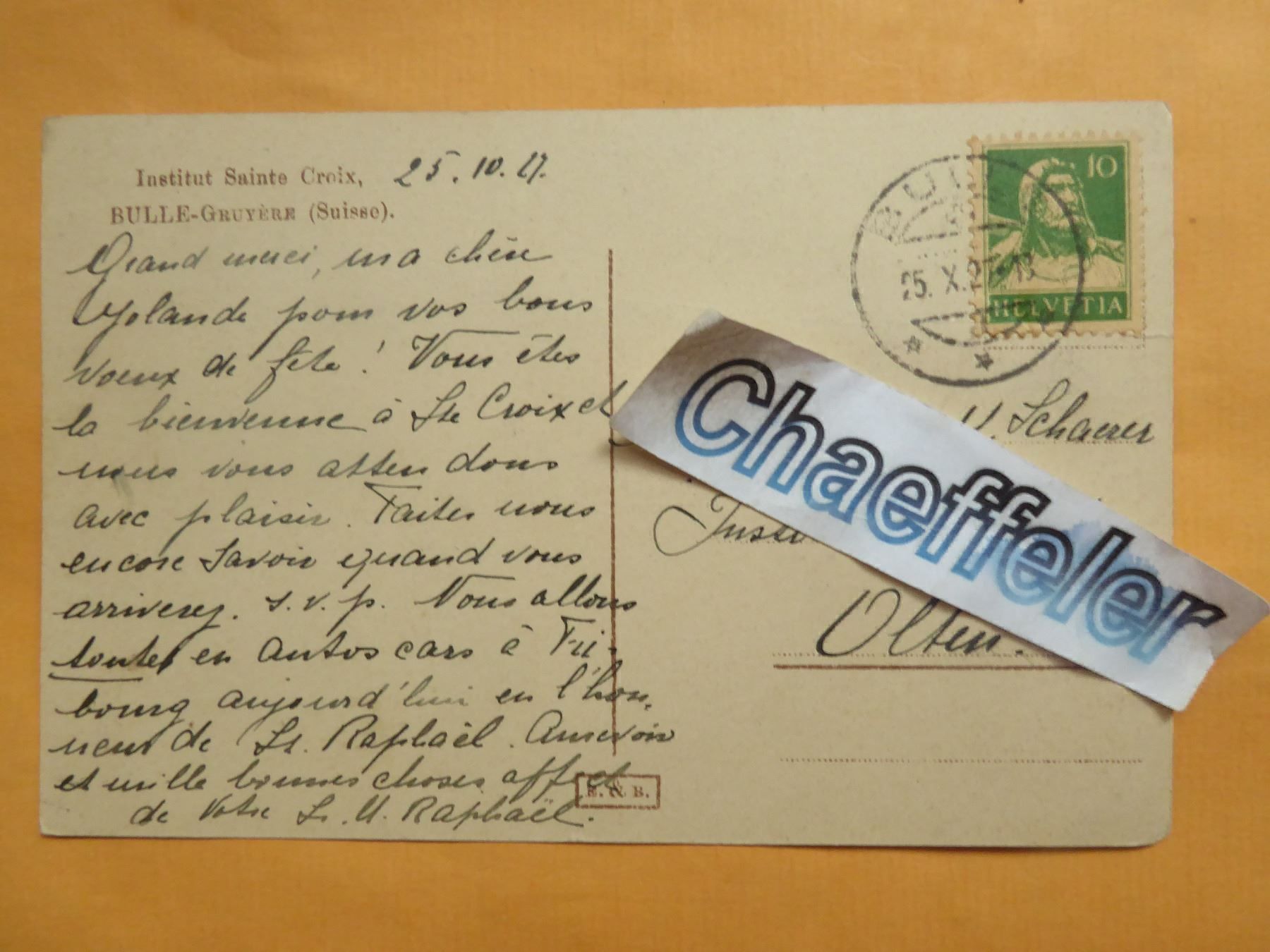 Cartes postales: Institut Dainte Croix, Bulle-Gruyére – D'occasion à Zürich par Chaeffeler 1