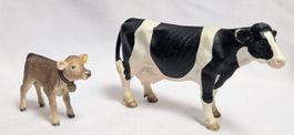 2x Schleich Tiere Sammelfiguren - Kuh & Kalb