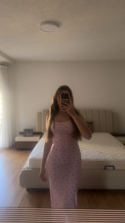 Kleid rosa kirschen schmal geschnitten Grösse S