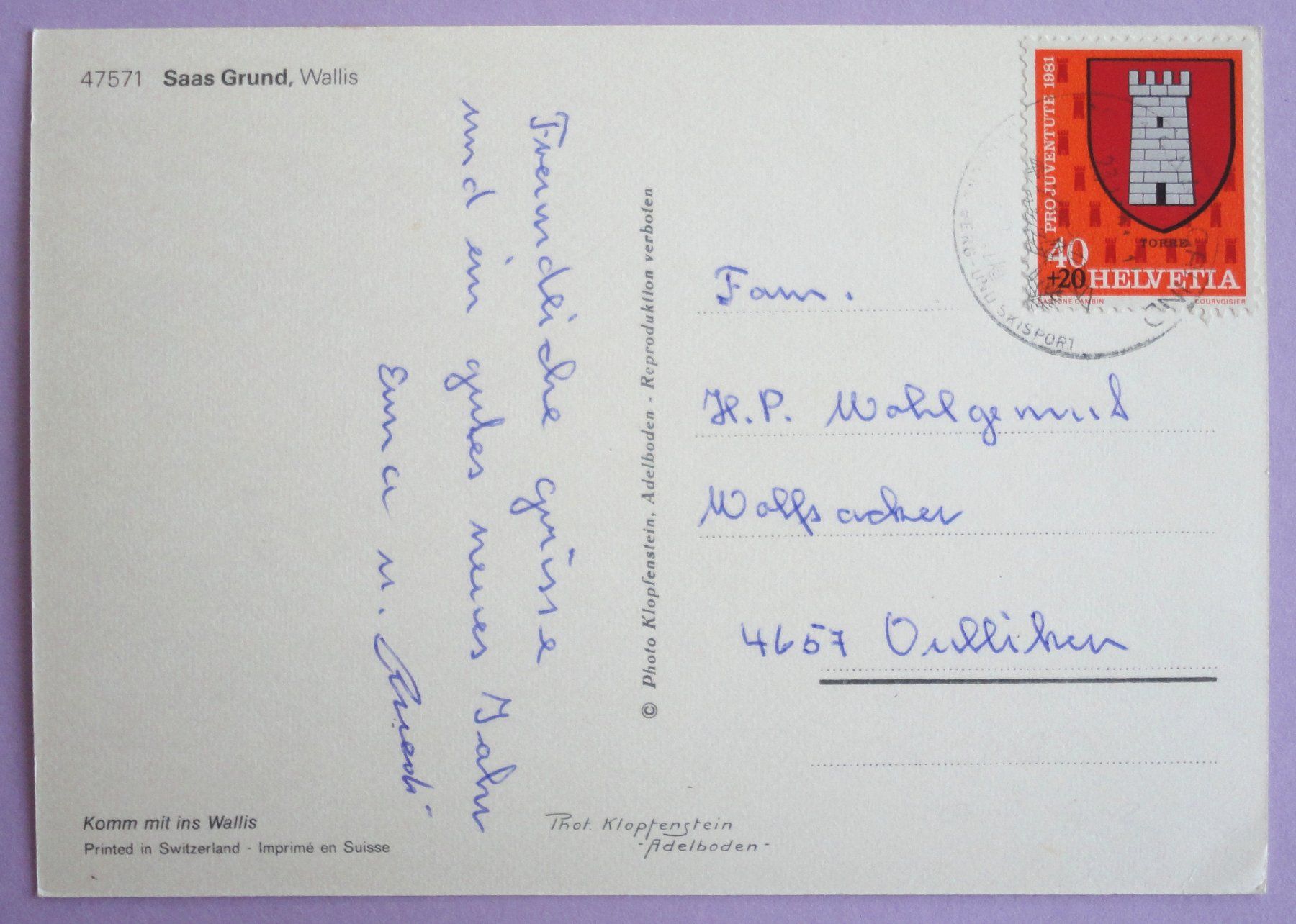 Cartoline postali: Saas Grund – Difettoso da Fétigny venduto da Billy2miny 1