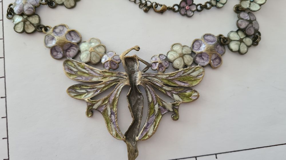 Collier Vintage émaillé André Bazot - Occasion, Couleur Bleu/vert/argenté, Bijou Ancien