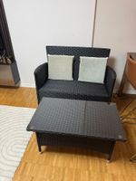 Gartenlounge-Set, 2-Sitzer Sofa & Tisch, Polyrattan, schwarz