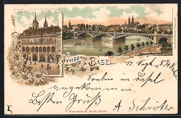 Ansichtskarten: Litho Basel, Das Rathaus, Ortsansicht – Gebraucht aus Berlin von bartko-reher