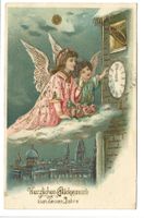 Neujahr - Herzlichen Glückwunsch - Engel - Präge-Litho  1907