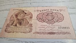 Eesti Pank 5 Krooni 1929 Banknote used condition