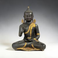 Buddha Bronze Figur mit lehrender Geste 33cm Tibet Nepal