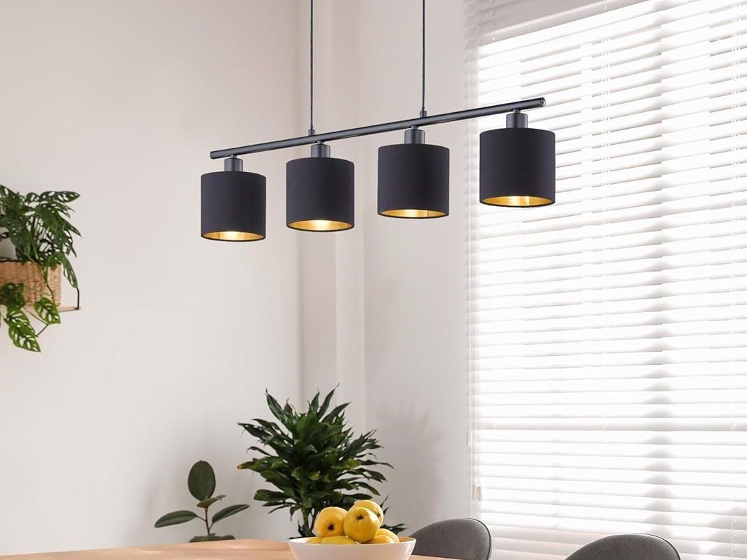 Kronleuchter & Deckenlampen: Pendelleuchte Deckenlampe Metall Schwarz Matt Stoffschirm – Neu und originalverpackt aus Wittenbach von VELARO 1