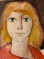 Yvonne Binz Aquarell Porträt Frau signiert YB mit Goldrahmen