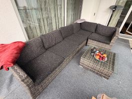 Garten Sitzgruppe Polyrattan dunkelgrau 4-teilig guter Zusta