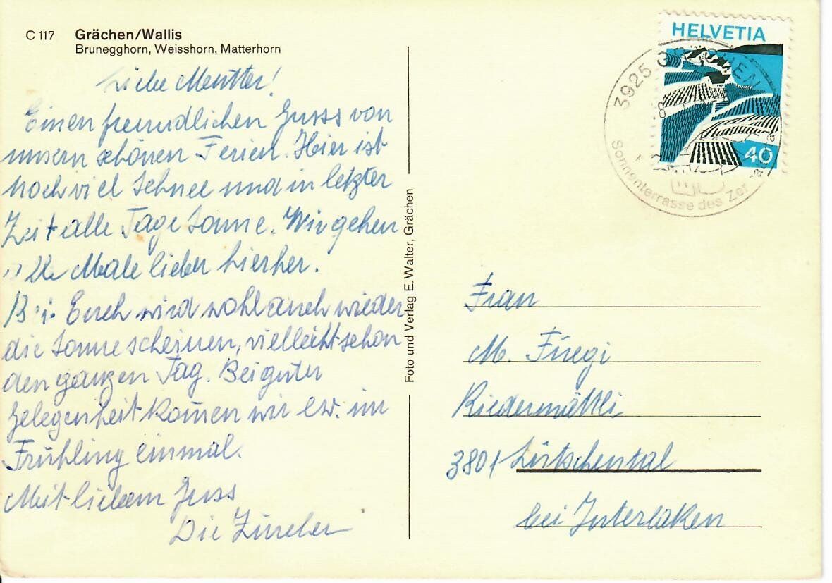 Ansichtskarten: Grächen – Gebraucht aus Hochdorf von Ziegel-16 1