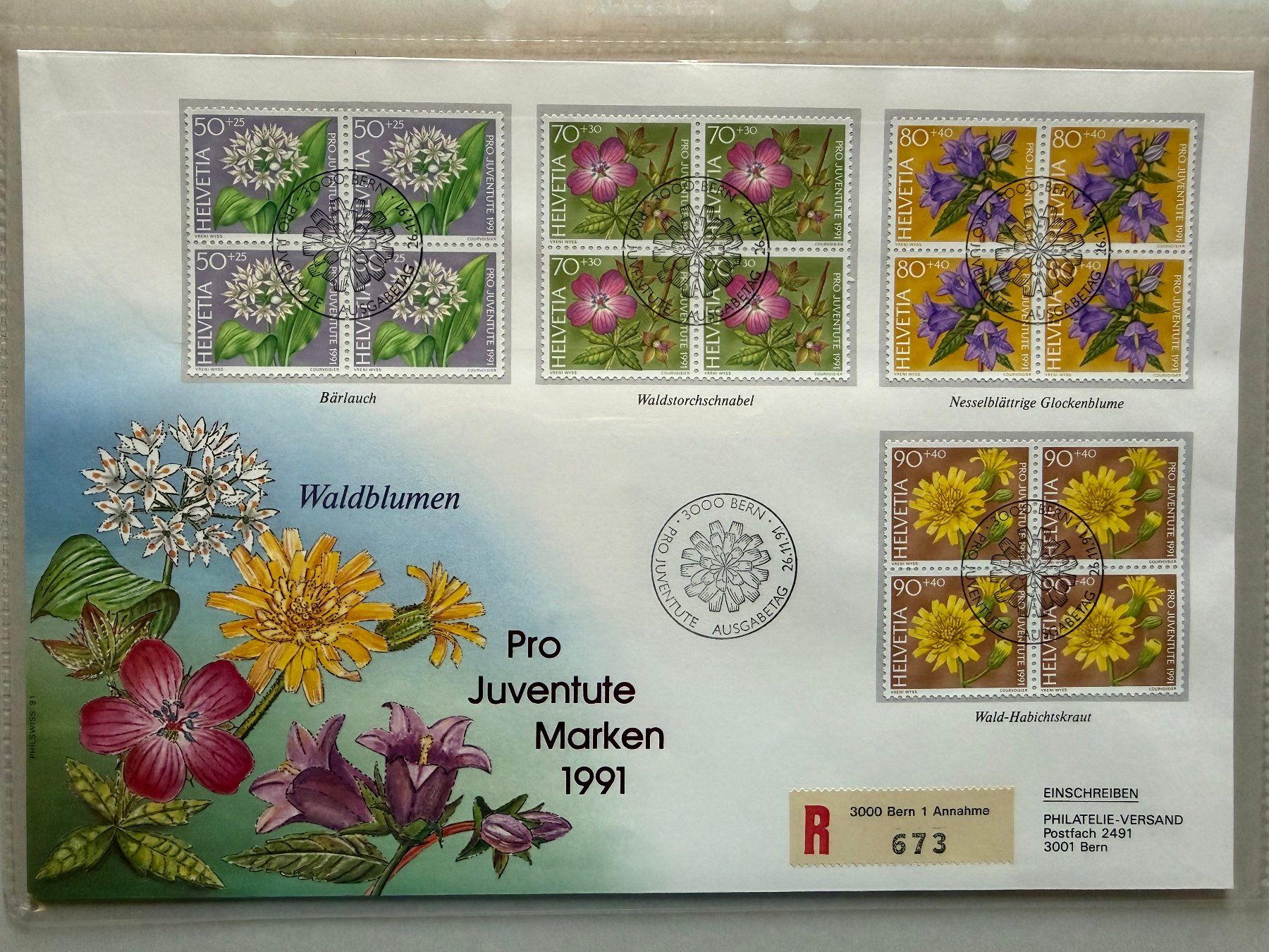 Tutti i francobolli: FDC Grossbrief Pro Juventute Waldblumen 1991 ET – Nuovo (secondo la descrizione) da Kirchenthurnen venduto da Scherzengel