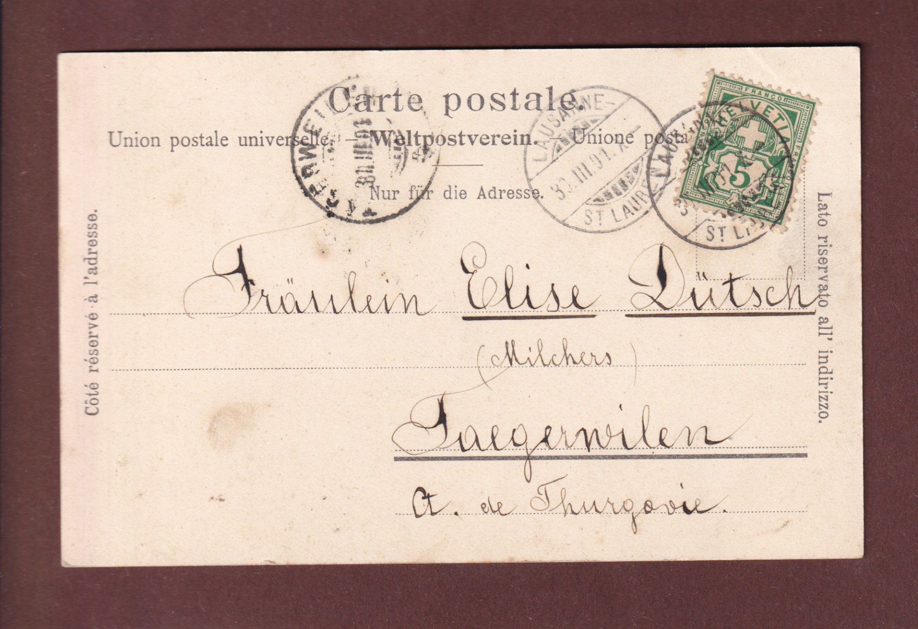 Ansichtskarten: LAUSANNE vu de Montbenon - 1901 – Gebraucht aus Pully von nicecards 1