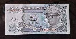 Billet 5 Nouveaux Makuta Zaïre 1993