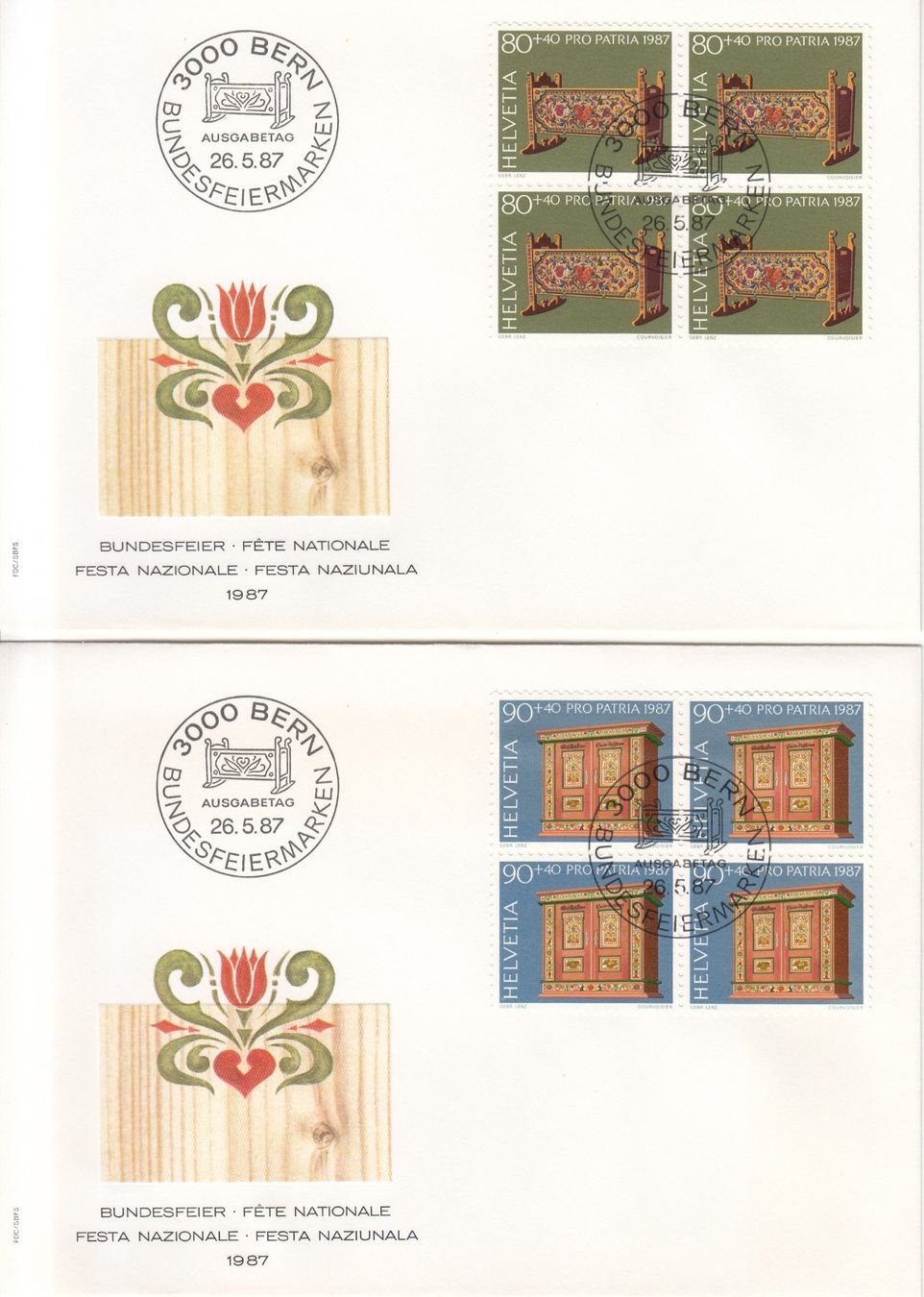 Alle Briefmarken: SBK B215 - B218 im 4er-Block FDC – Gebraucht aus Bürglen TG von StampGraf 2