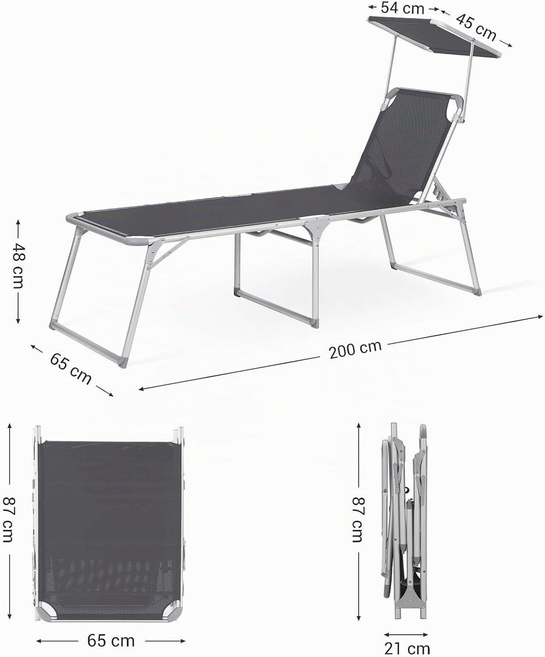 Sedie a sdraio & strandkorb: SONGMICS Gartenliege mit Sonnendach grau – Nuovo e nell'imballaggio originale da Bottighofen venduto da zaap 2