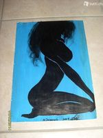 Dipinto su carta blu nero nudo donna