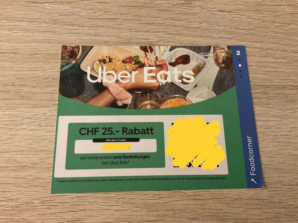Uber Eats Gutschein - CHF 25.- Rabatt für deine Bestellung (Neu (gemäss ...