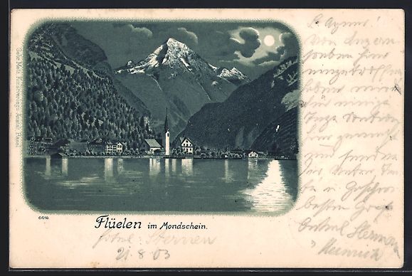 Cartoline postali: Mondschein-Lithographie Flüelen, Blick  – Usato da Berlin venduto da bartko-reher