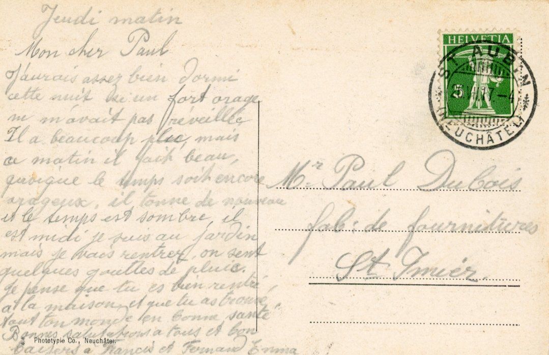 Ansichtskarten: St. Aubin   NE      en 1917 – Gebraucht aus Brig von Valcards54 1