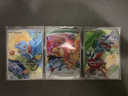 Lot de 3 cartes Pokémon – Squirtle, Charmander & Bulbasaur